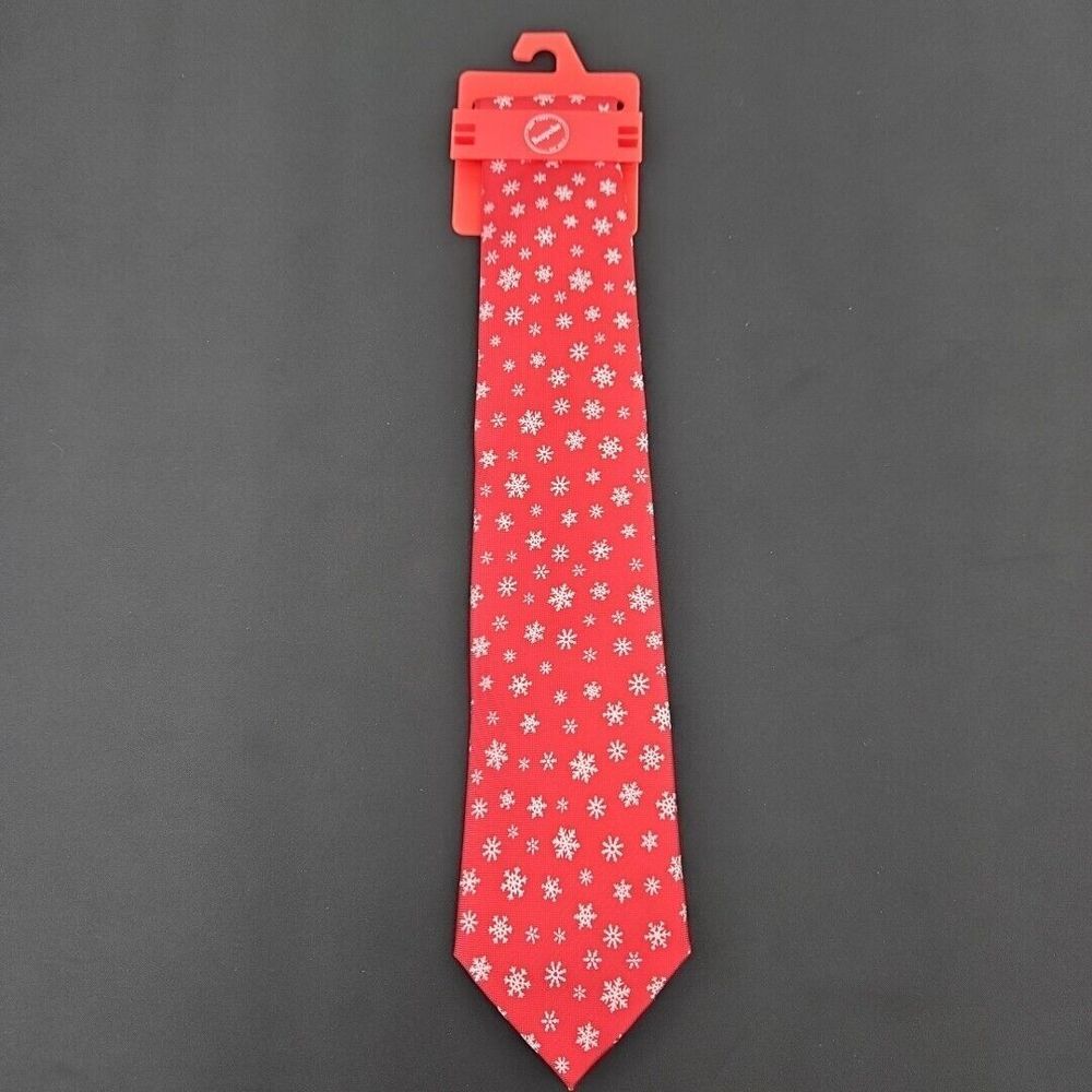 Bespoke‎ Men's Christmas Classic Holiday Tie Red White Snowflakes New